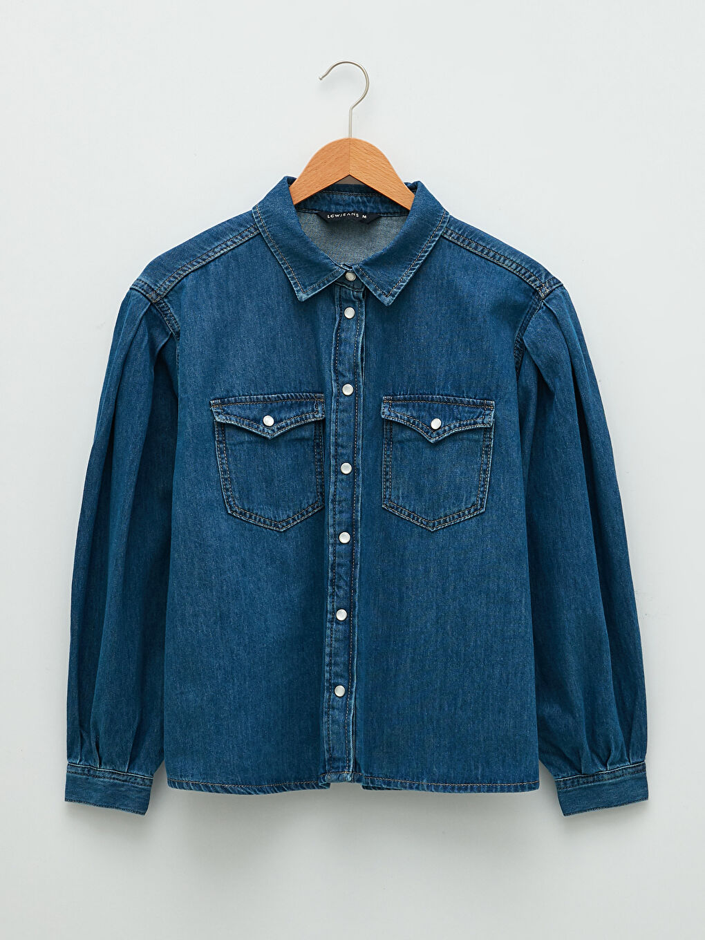 Închidere Frontală cu Nasturi Dreaptă Mânecă Lungă Geacă Cămașă din Blugi pentru Femei-6