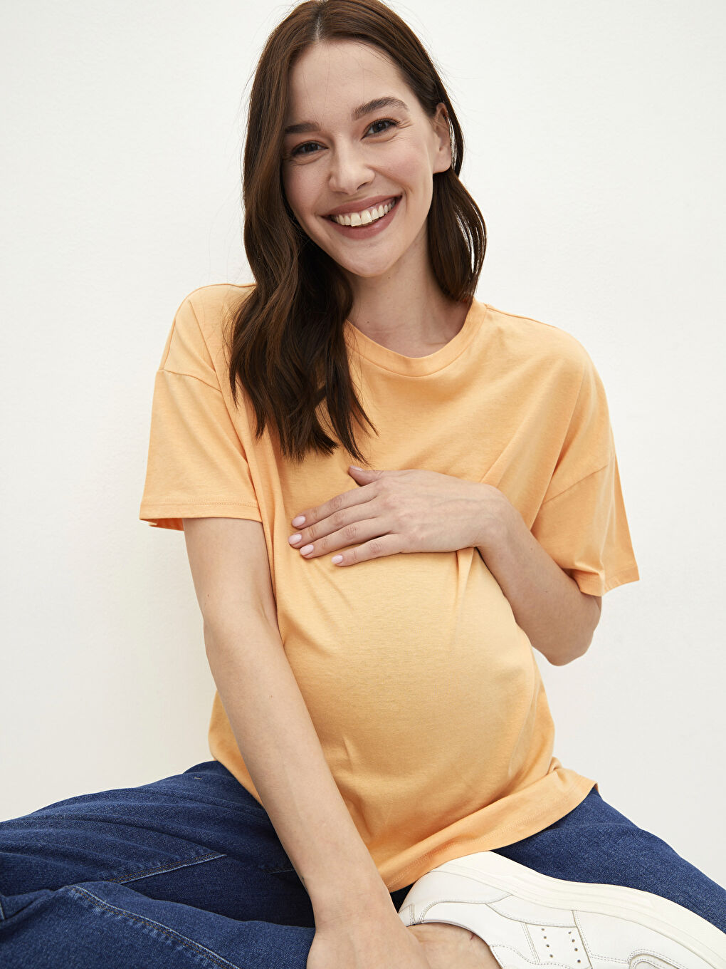 تي شيرت حوامل قطن كم قصير ياقة دائرية قصة عادية