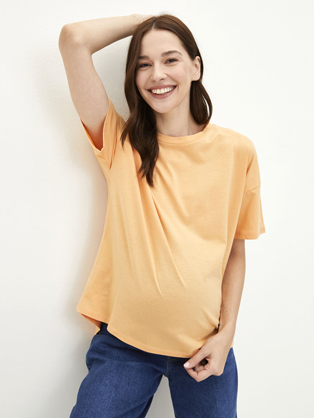 تي شيرت حوامل قطن كم قصير ياقة دائرية قصة عادية-1