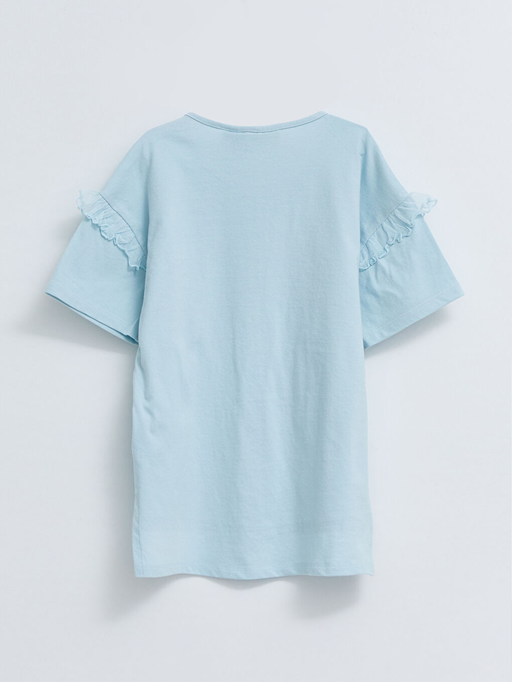 Қыздарға арналған дөңгелек жағалы эльза принтті қысқа жең футболка-1