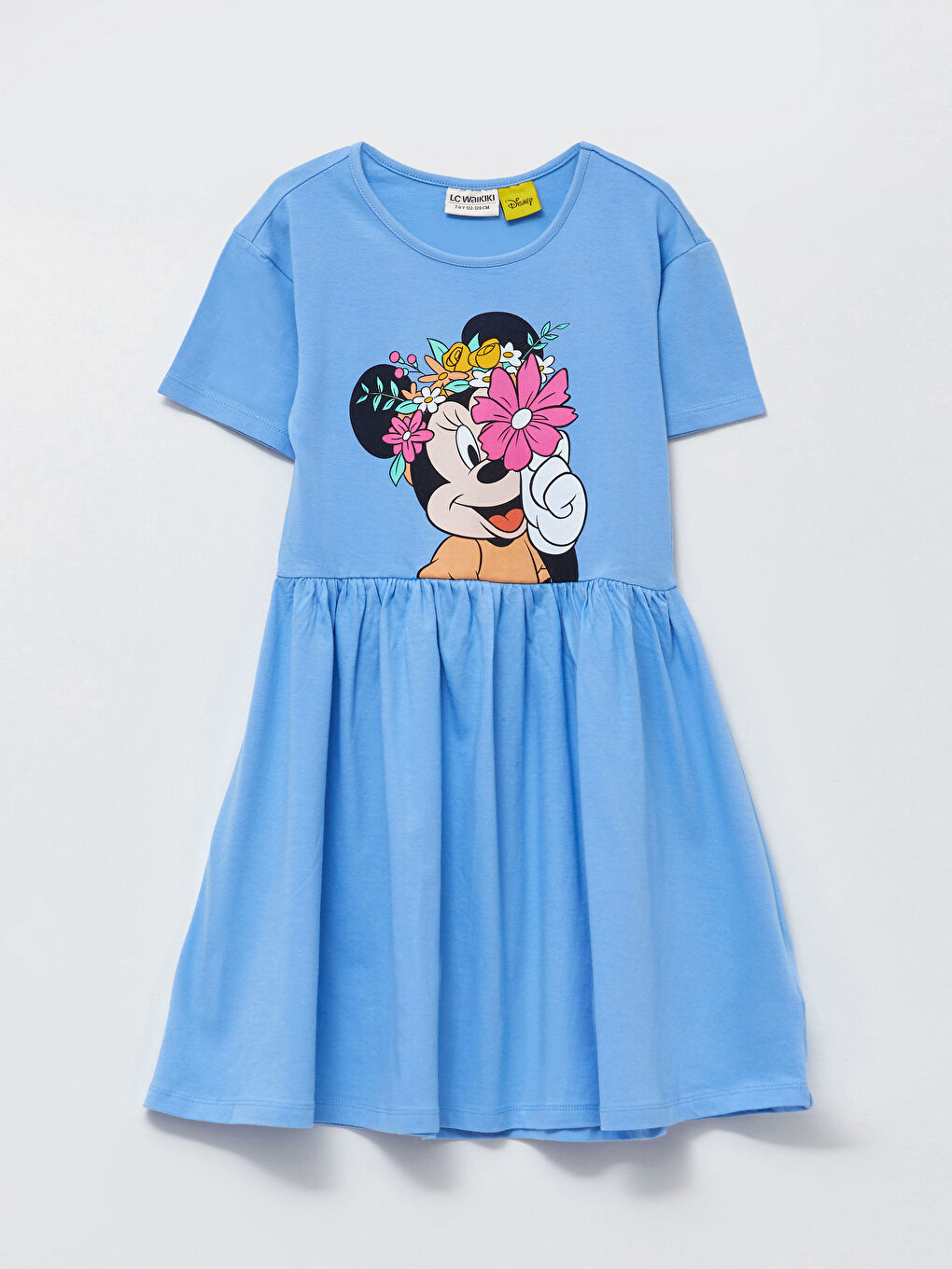 Crew Neck Minnie Mouse Printed Short Sleeve Girls' Dress