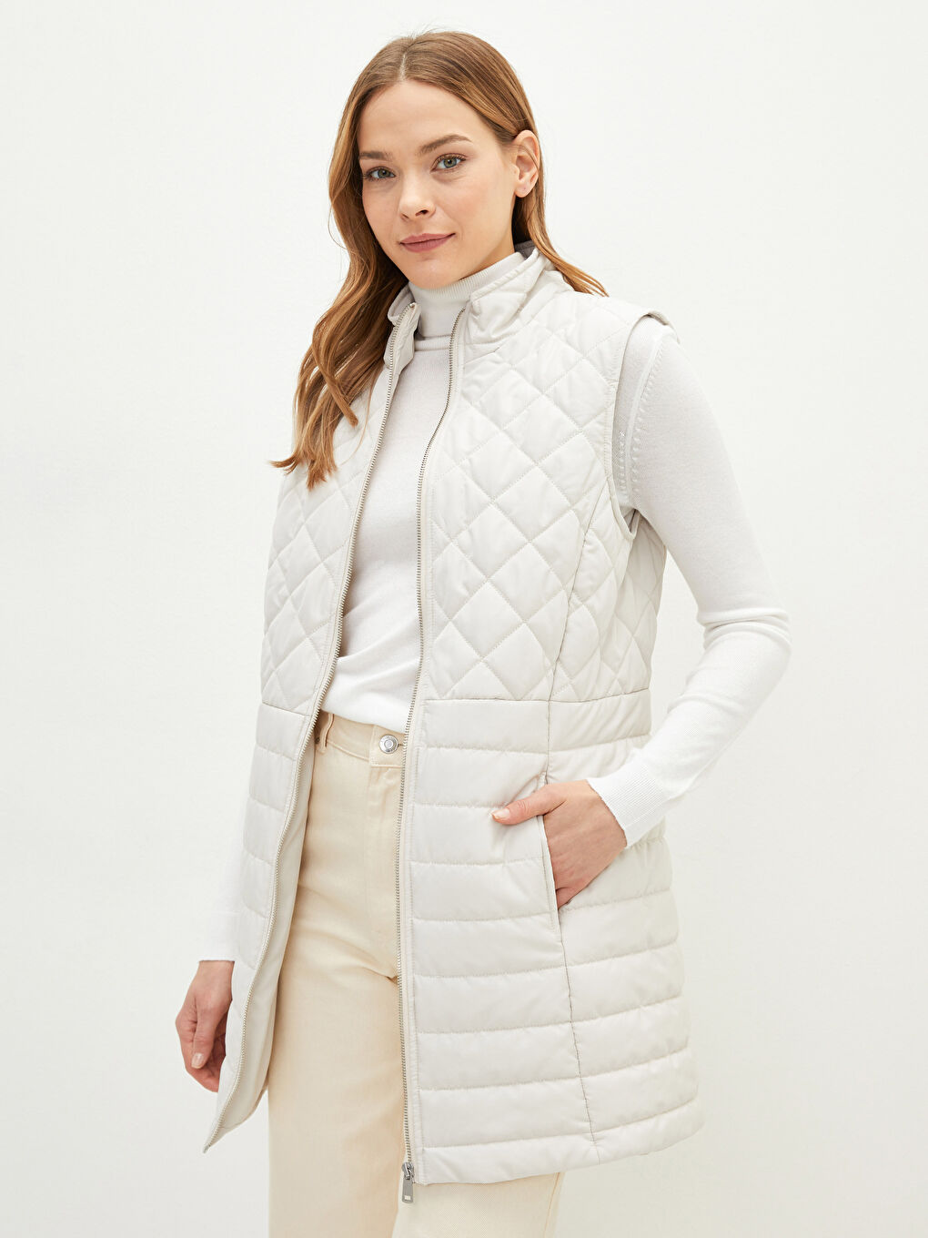 Funnel Neck Quilted Women's Puffer Gilet