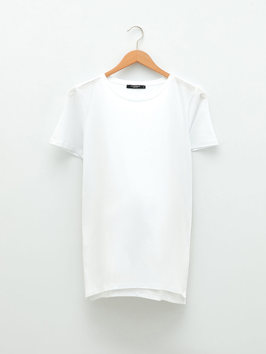 Beyaz Bisiklet Yaka Düz Kısa Kollu Pamuklu Hamile Tişört-5