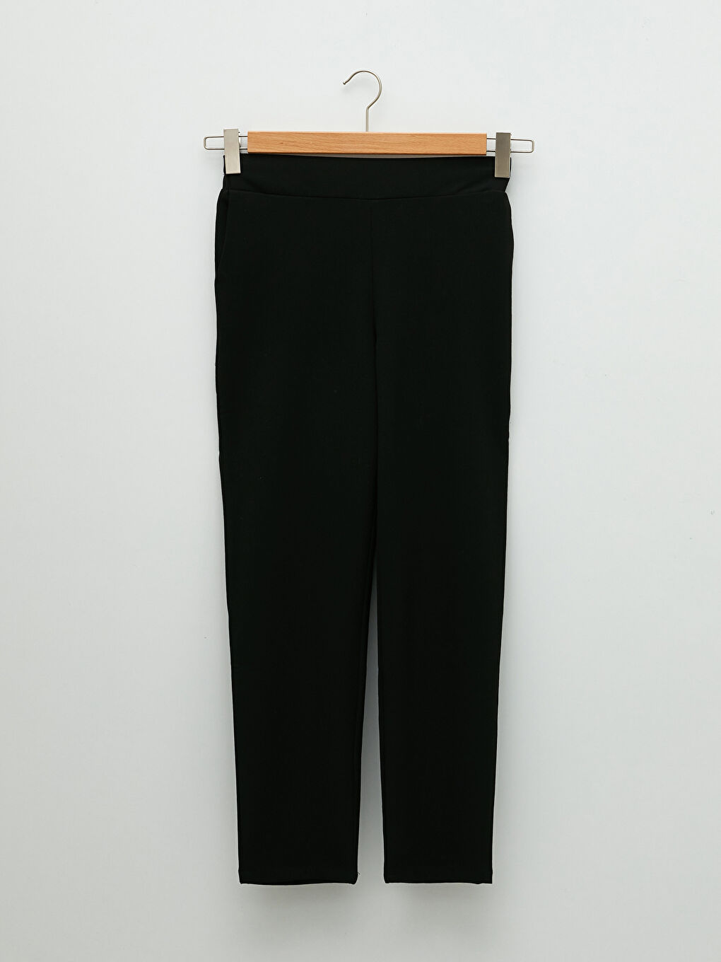 Siyah Kadın Beli Lastikli Rahat Kalıp Düz Pantolon-6