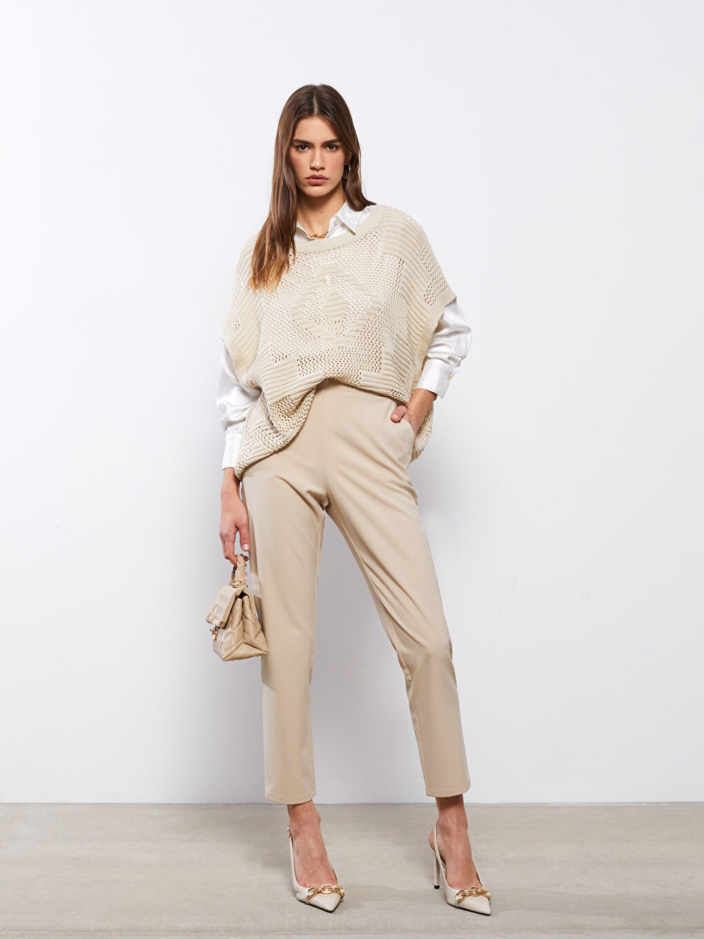 Әйелдерге арналған созылмалы белді кең үлгідегі өрнексіз шалбар-1