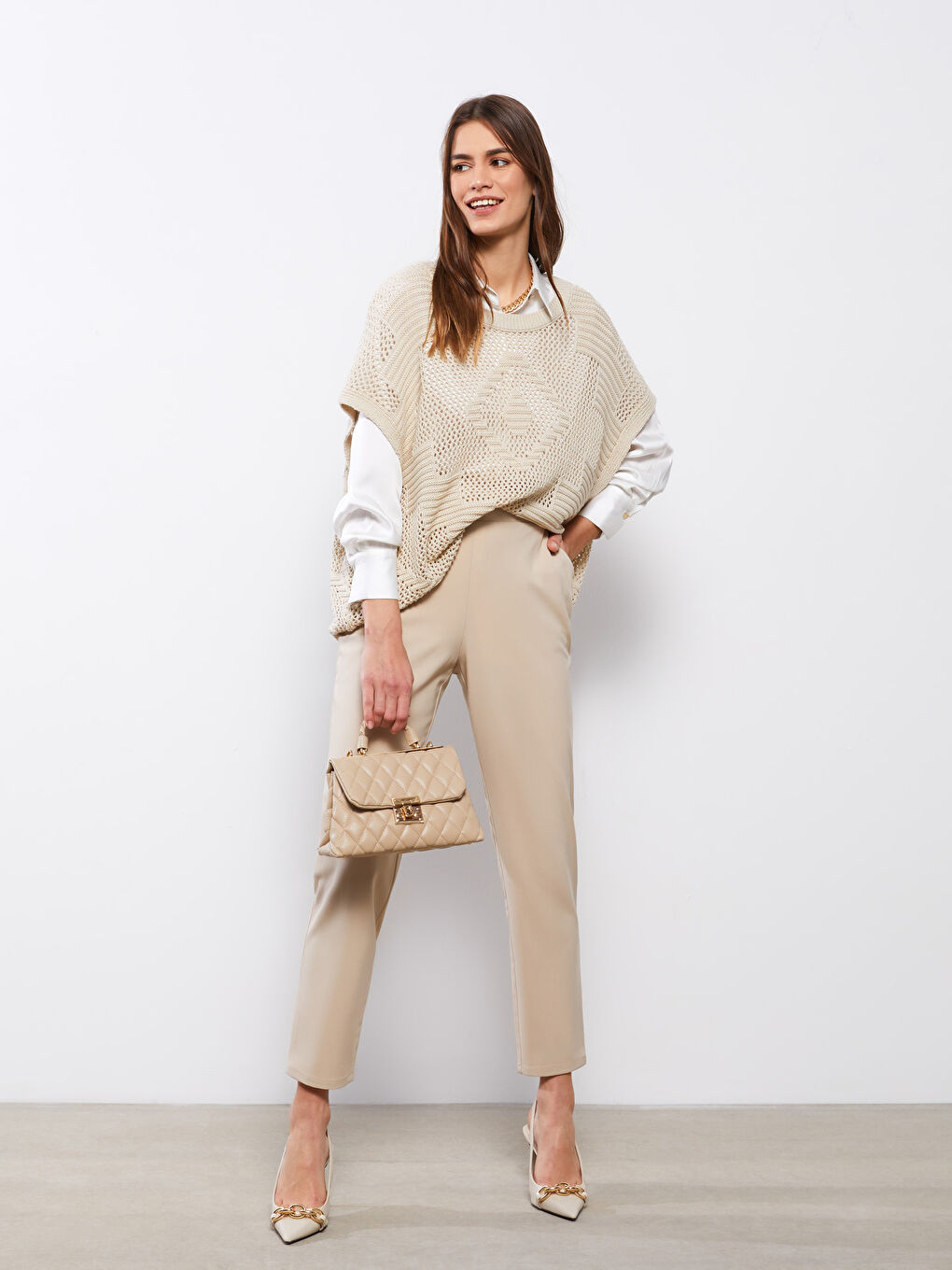 Әйелдерге арналған созылмалы белді кең үлгідегі өрнексіз шалбар-2