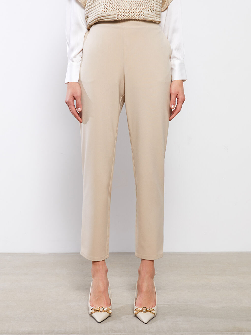 Әйелдерге арналған созылмалы белді кең үлгідегі өрнексіз шалбар-4