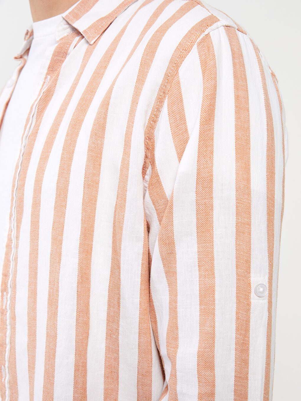 Turuncu Regular Fit Uzun Kollu Çizgili Erkek Gömlek-4