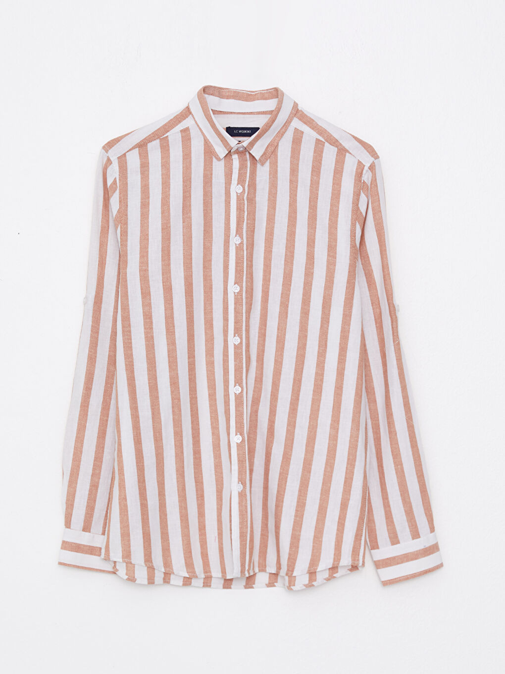 Turuncu Regular Fit Uzun Kollu Çizgili Erkek Gömlek-6