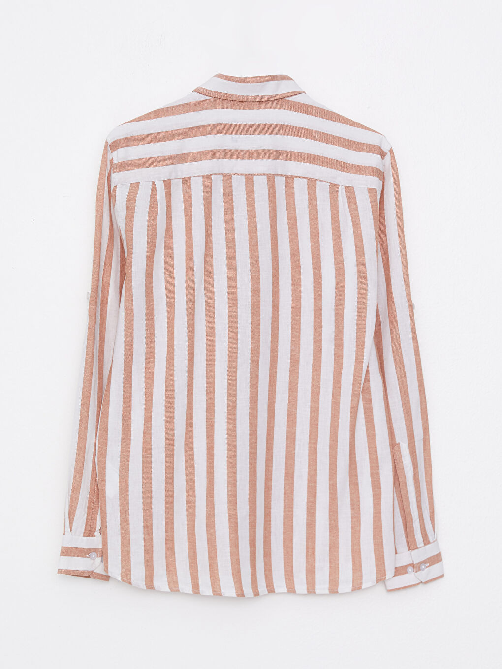Turuncu Regular Fit Uzun Kollu Çizgili Erkek Gömlek-7