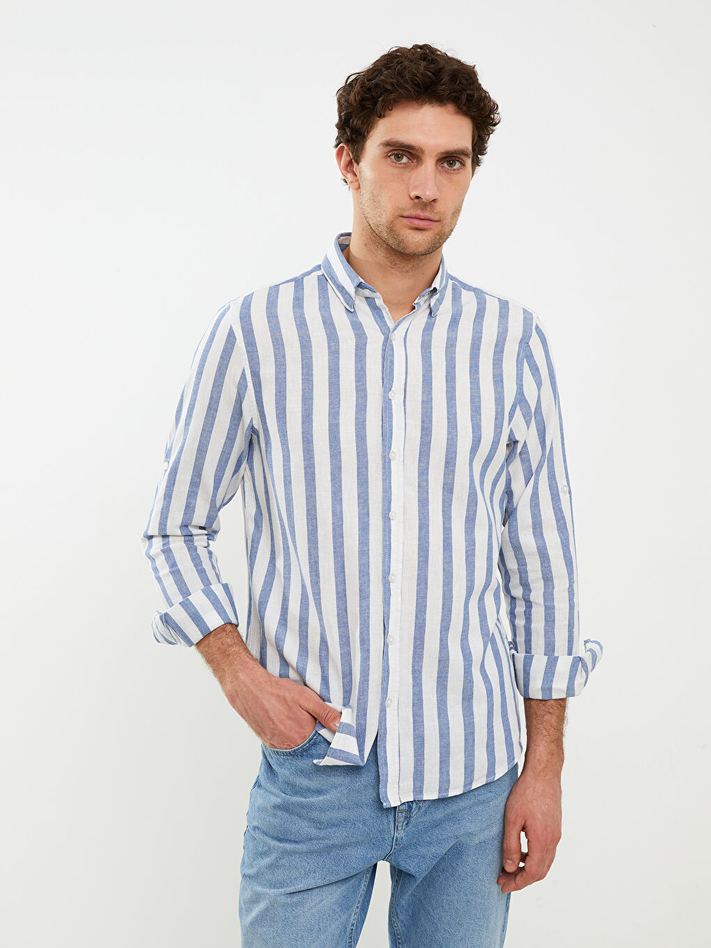 İndigo Regular Fit Uzun Kollu Çizgili Erkek Gömlek