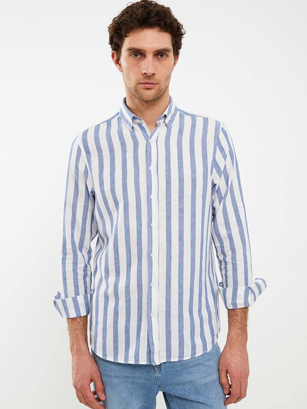 İndigo Regular Fit Uzun Kollu Çizgili Erkek Gömlek-1