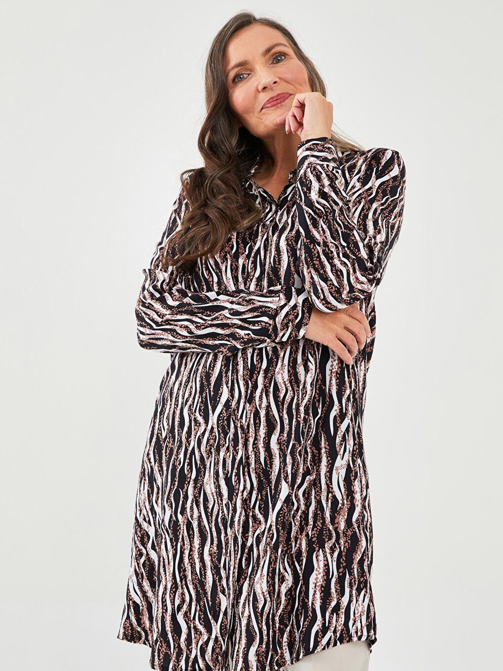 Patterned Long Sleeve Viscose Women's Shirt Tunic-1