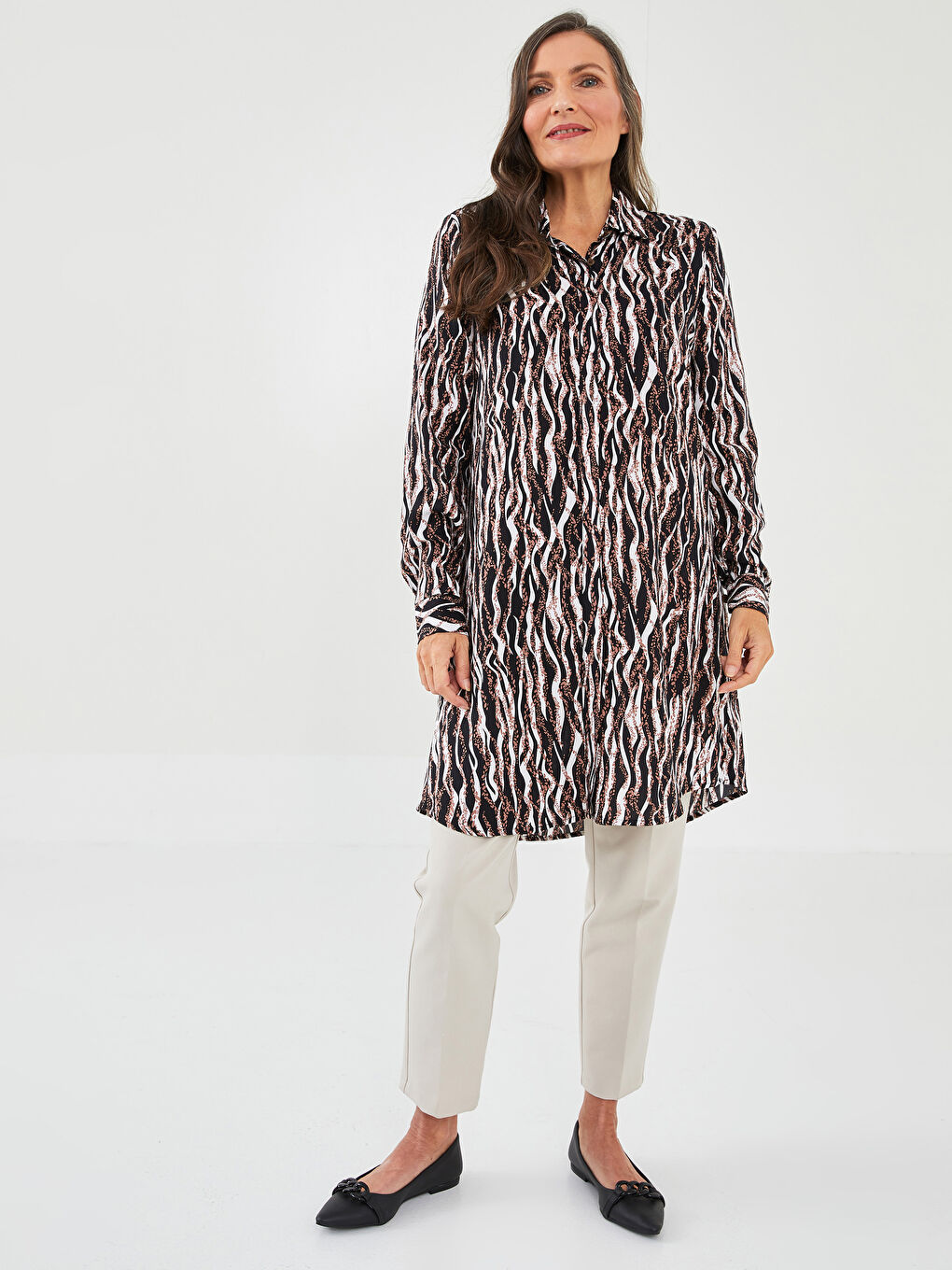 Patterned Long Sleeve Viscose Women's Shirt Tunic-2