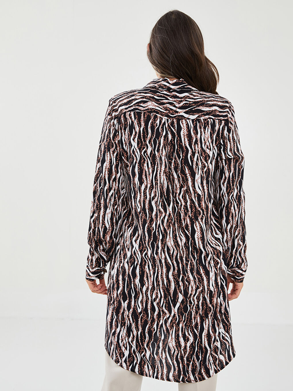 Patterned Long Sleeve Viscose Women's Shirt Tunic-4