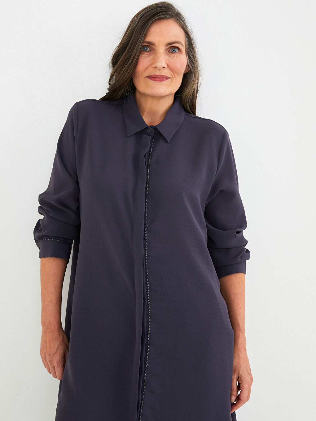 قميص تونيك للسيدات كم طويل سادة