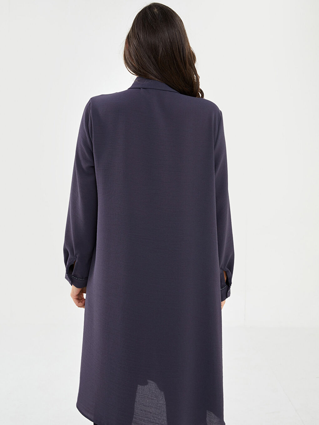 قميص تونيك للسيدات كم طويل سادة-4