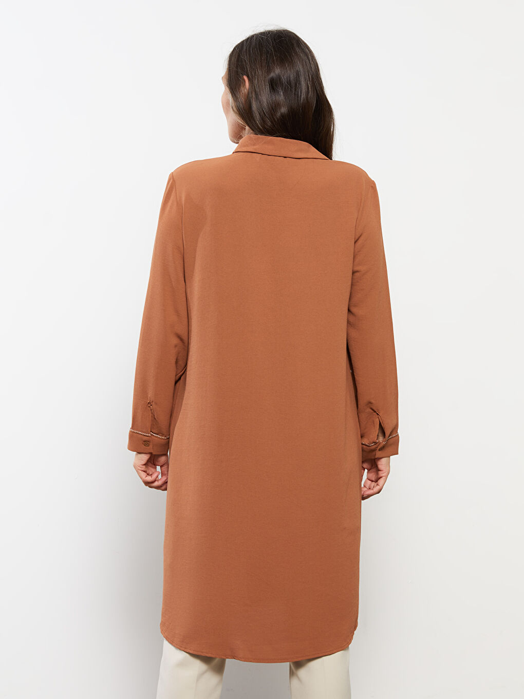 قميص تونيك للسيدات كم طويل سادة-4