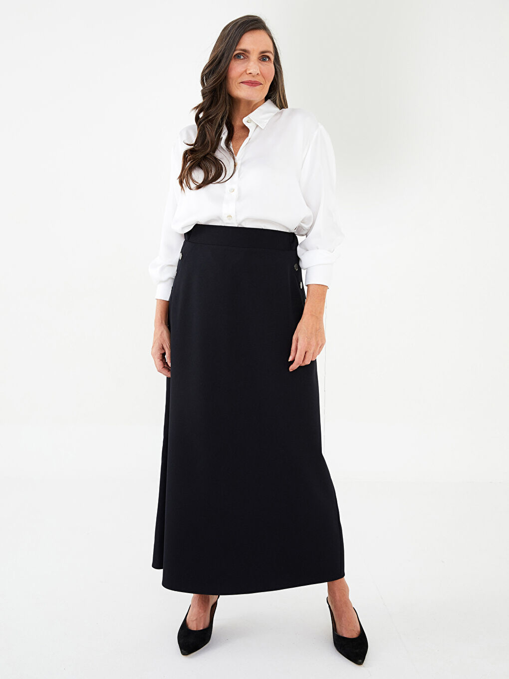 Siyah Beli Lastikli Düz A Kesim Kadın Etek
