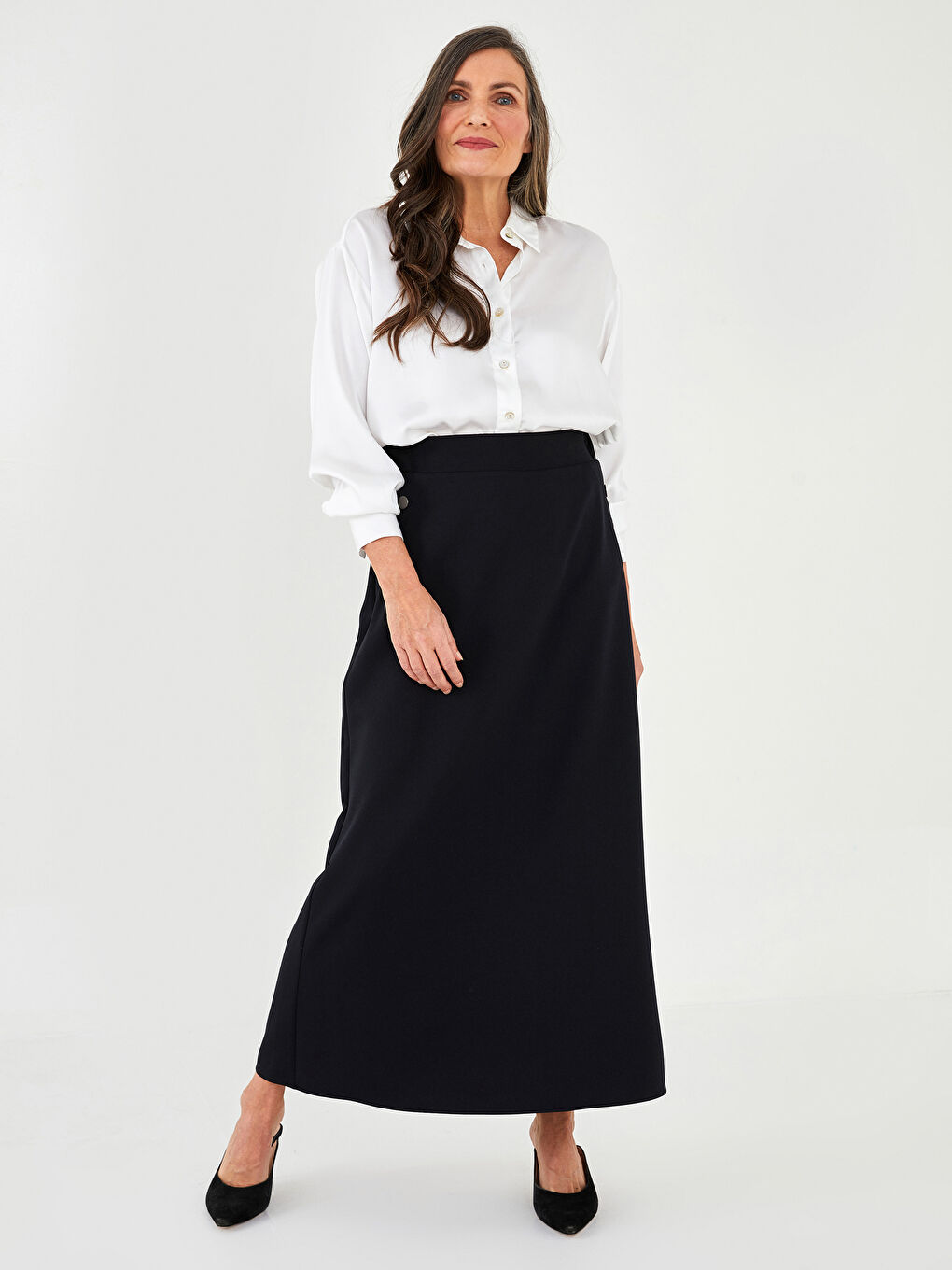 Siyah Beli Lastikli Düz A Kesim Kadın Etek-1