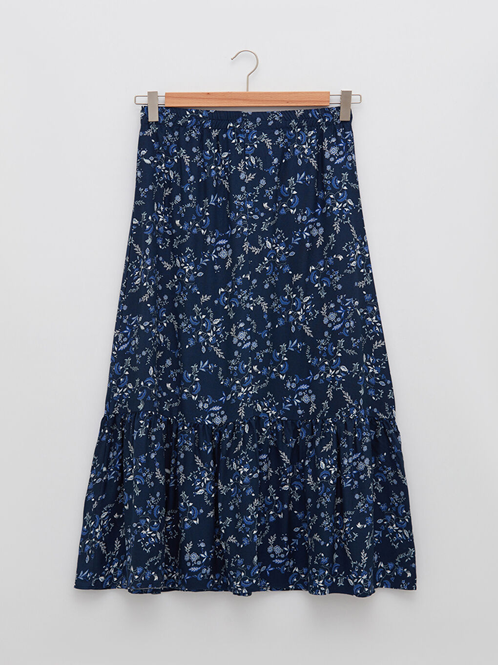 Lacivert Beli Lastikli Desenli Belmando Kumaş Kadın Etek-6
