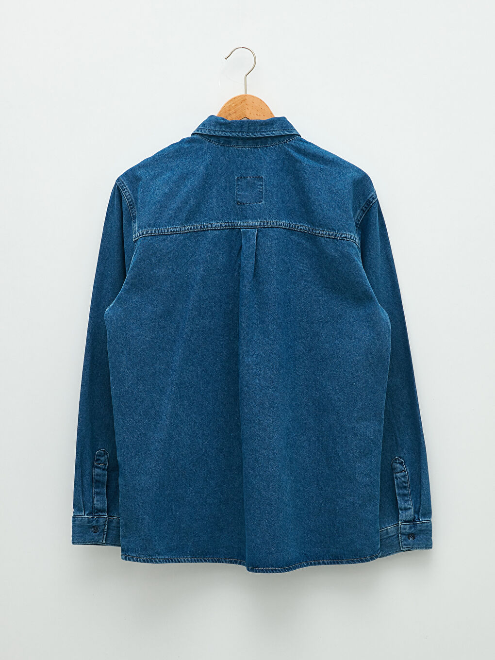 İndigo Rahat Kalıp Uzun Kollu Erkek Jean Gömlek-6