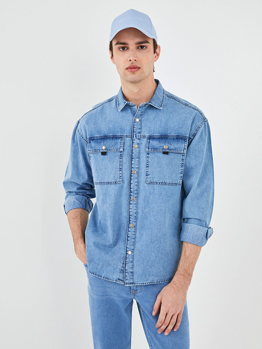 Oversized Long Sleeve Men's Jean Shirt