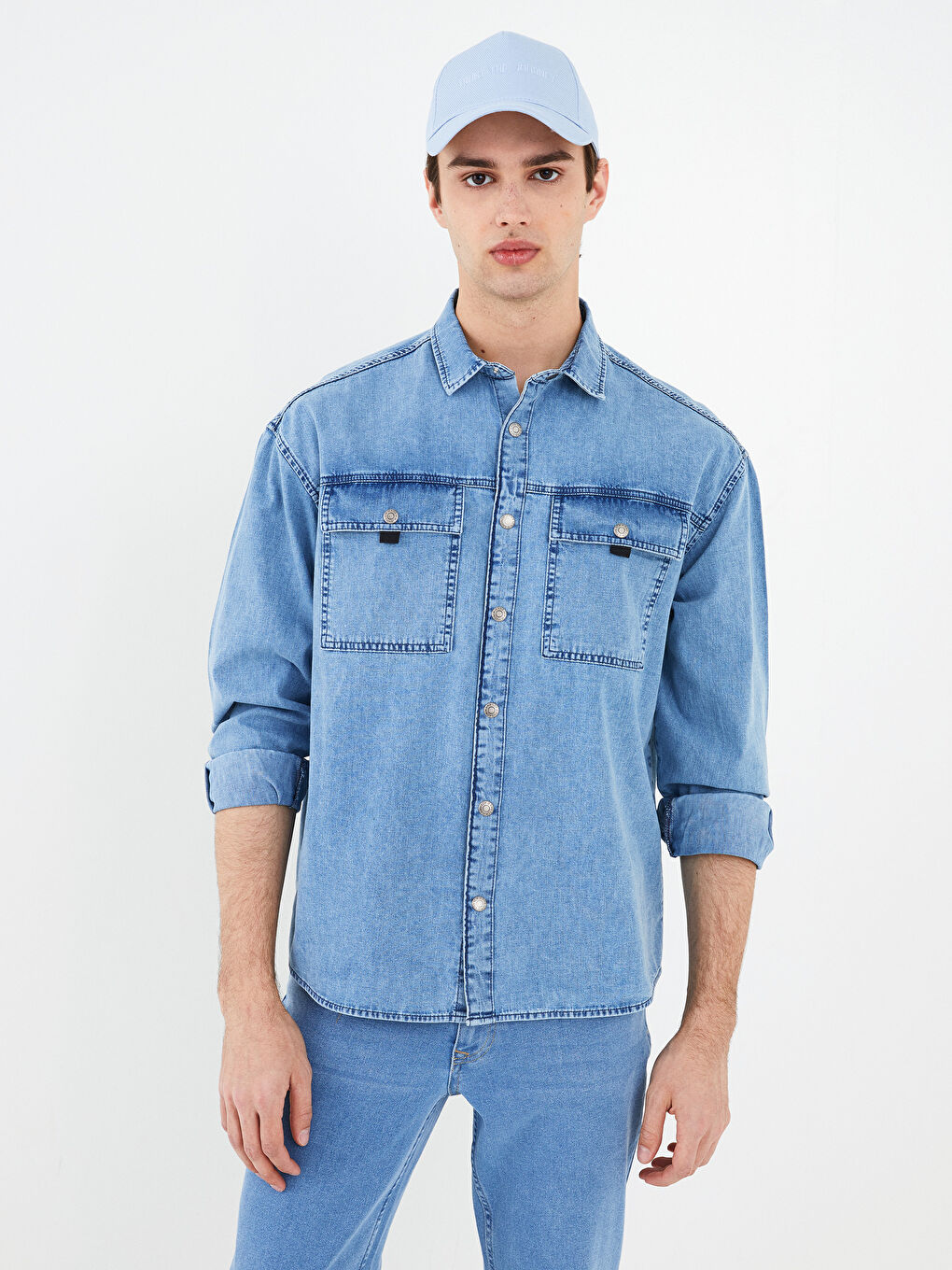 Oversized Long Sleeve Men's Jean Shirt-1