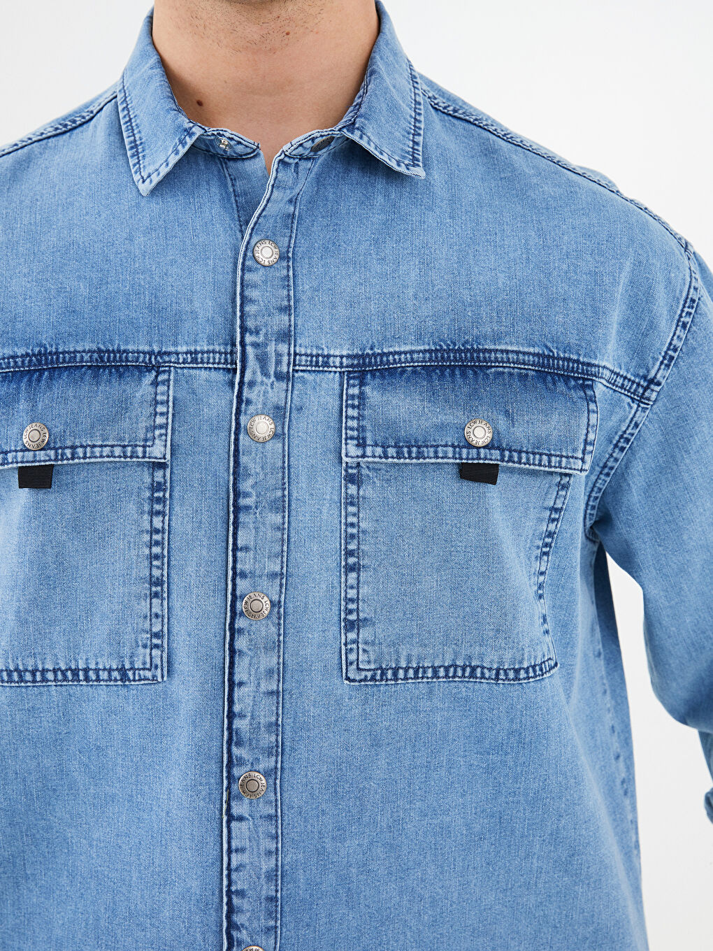 Oversized Long Sleeve Men's Jean Shirt-3