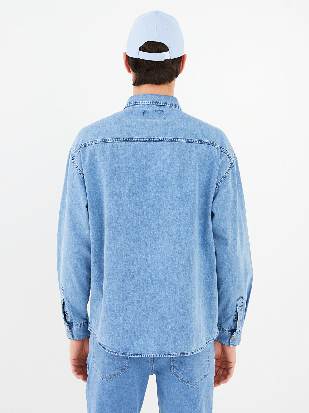 Oversized Long Sleeve Men's Jean Shirt-4