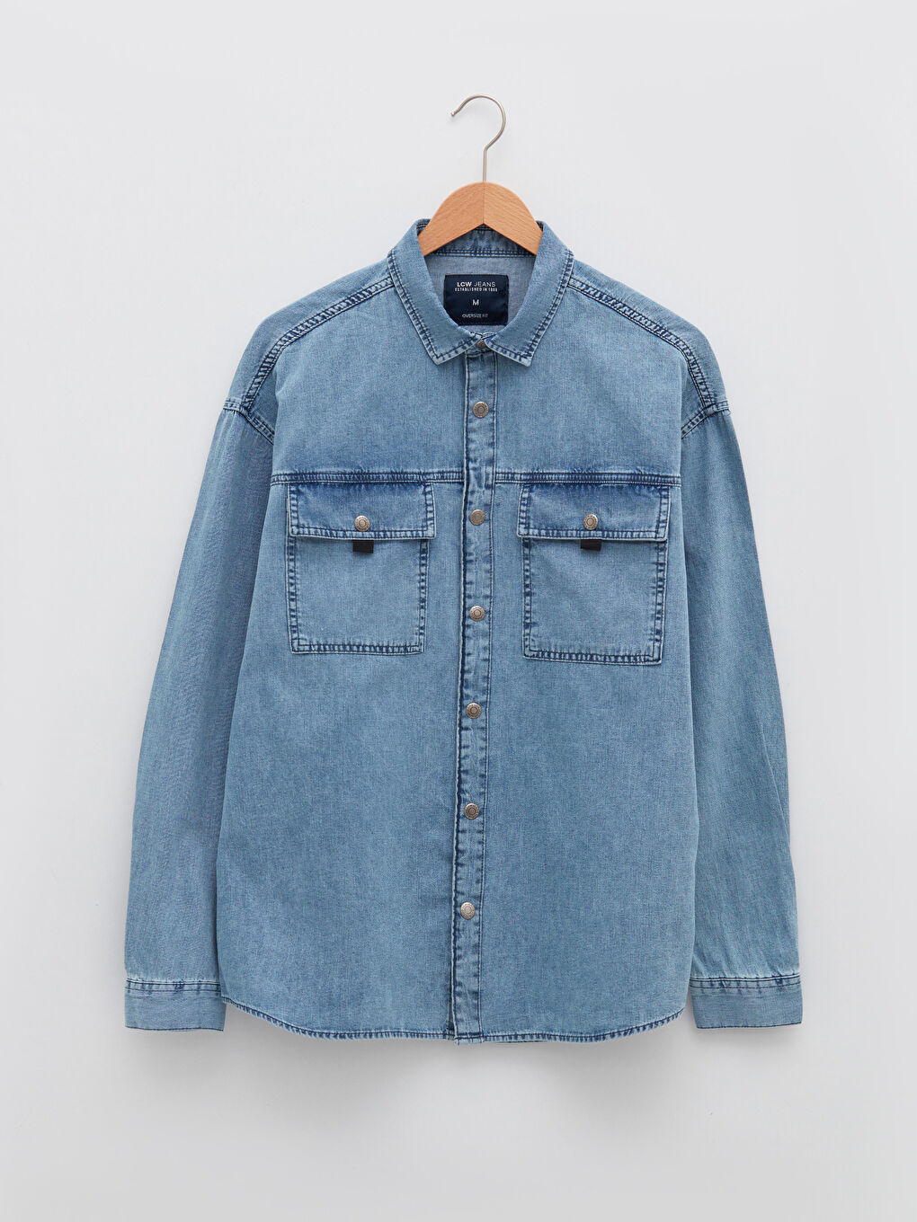 Oversized Long Sleeve Men's Jean Shirt-5