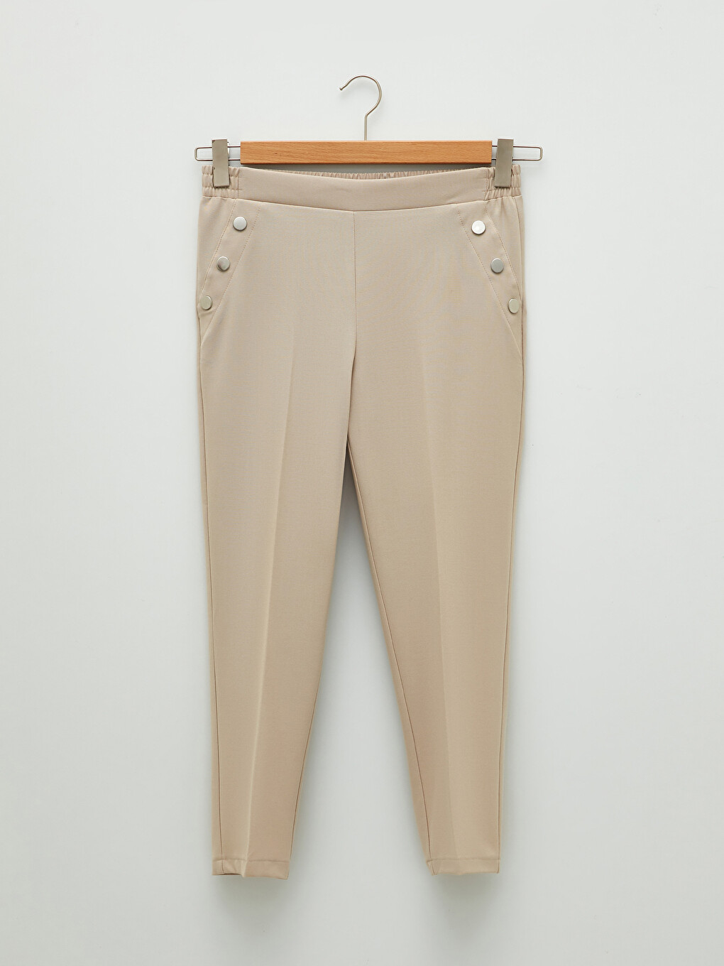 Elastic Waist Regular Pocket Detailed Women's Trousers-5