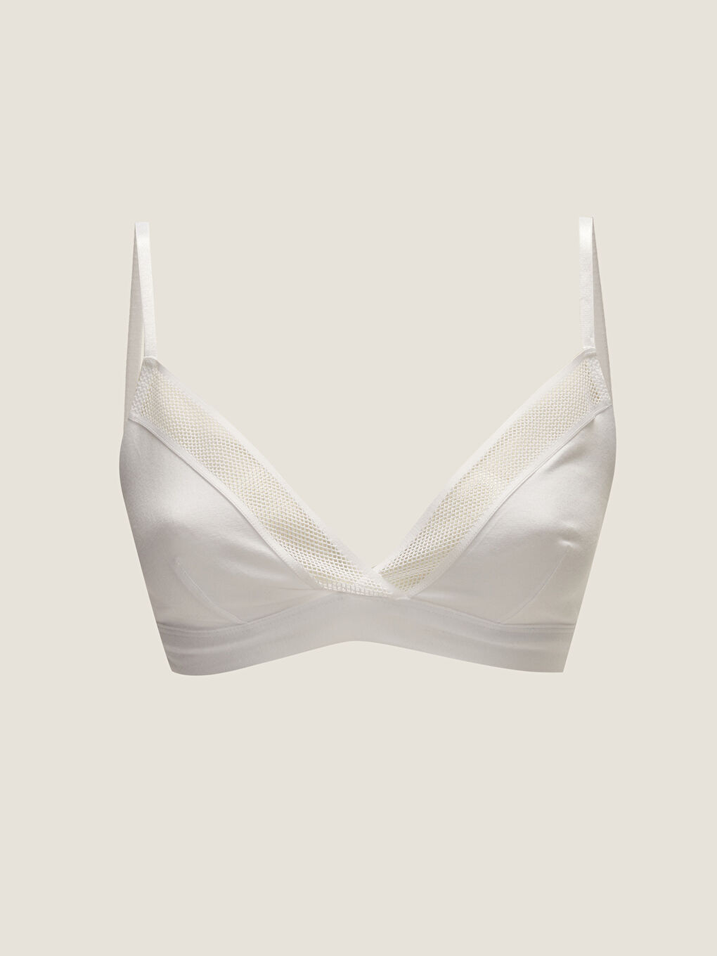 Beyaz Balensiz Dolgusuz File Detaylı Tişört Sütyen