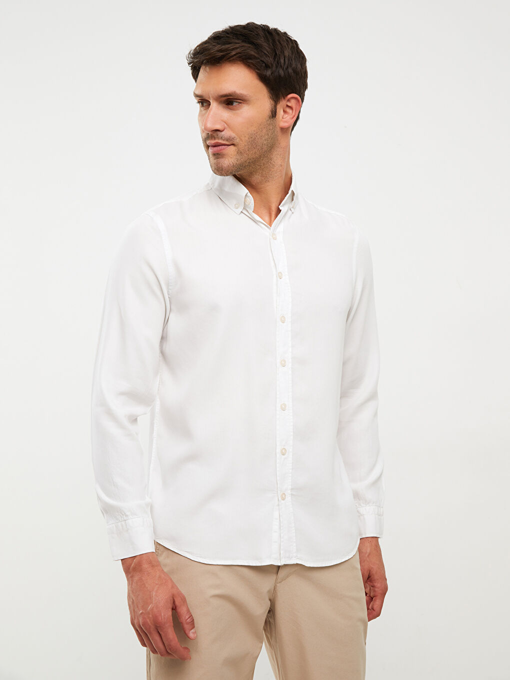 Chemise pour Hommes à Manches Longues en Popeline Coupe Régulière