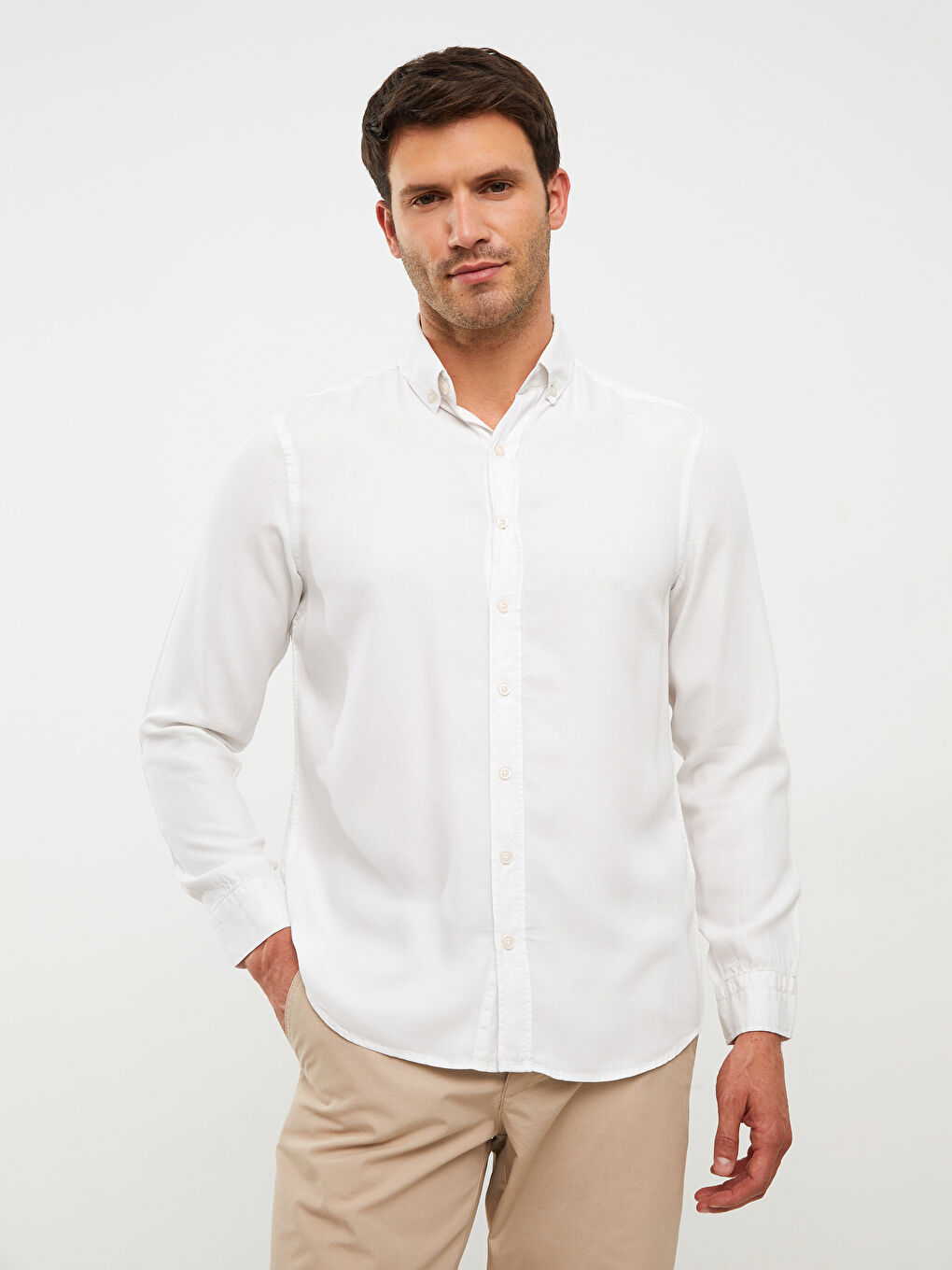 Chemise pour Hommes à Manches Longues en Popeline Coupe Régulière-2