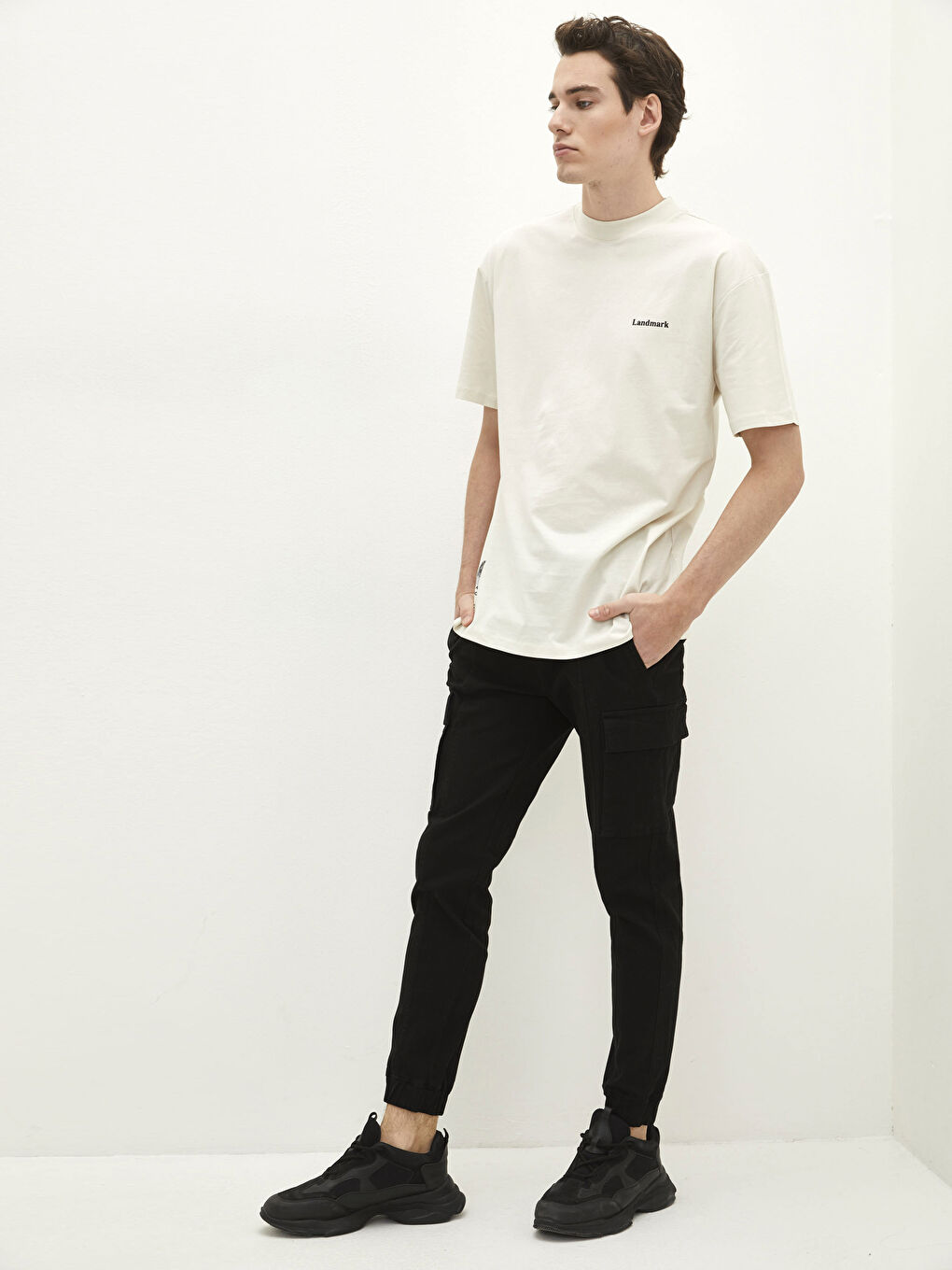 Siyah Slim Fit Erkek Kargo Pantolon-1