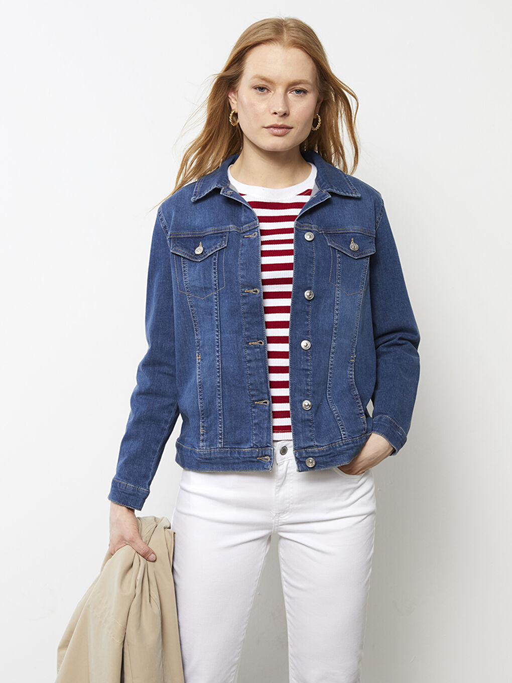 Geacă din denim Rodeo cu guler de cămașă, detalii cu buzunar și mânecă lungă pentru femei-1