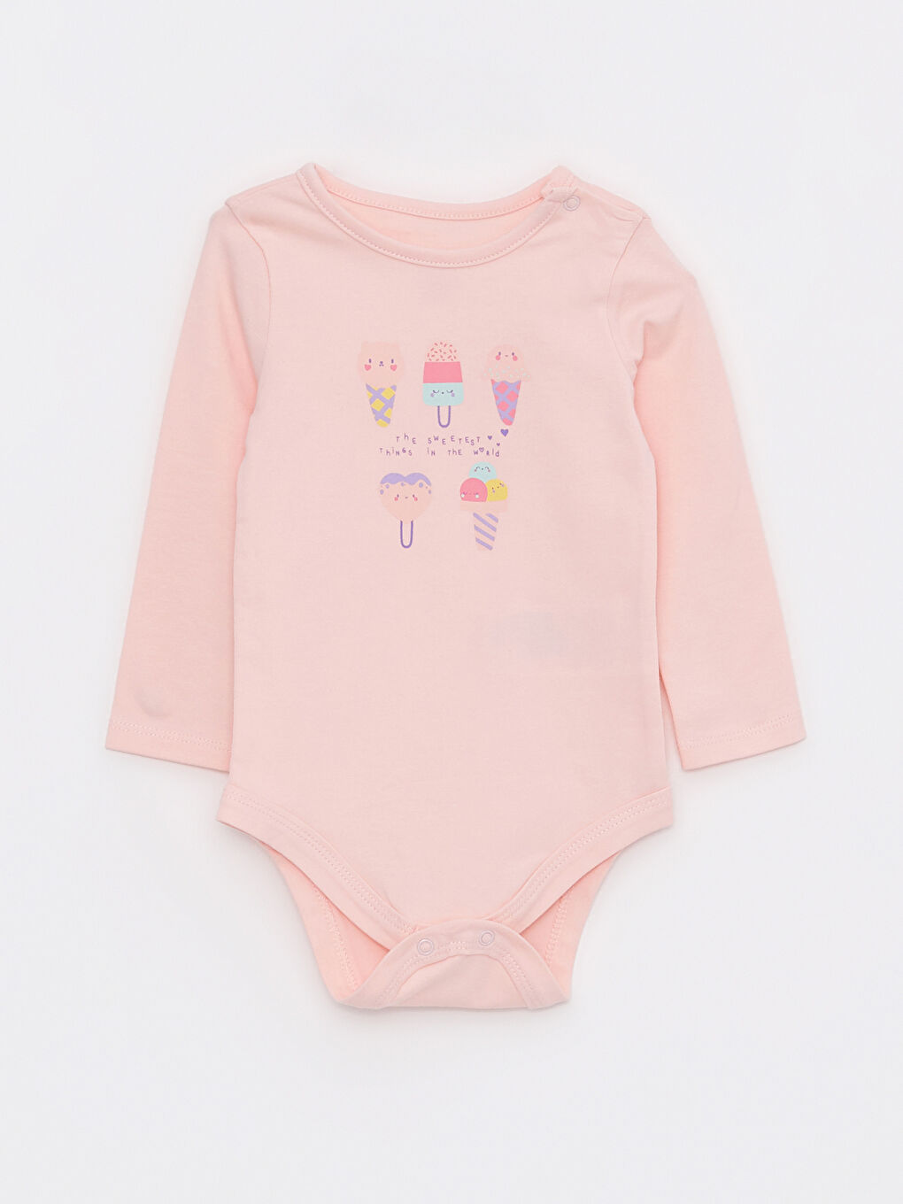 Pembe Bisiklet Yaka Uzun Kollu Baskılı Kız Bebek Çıtçıtlı Body ve Pantolon 2'li Takım-1