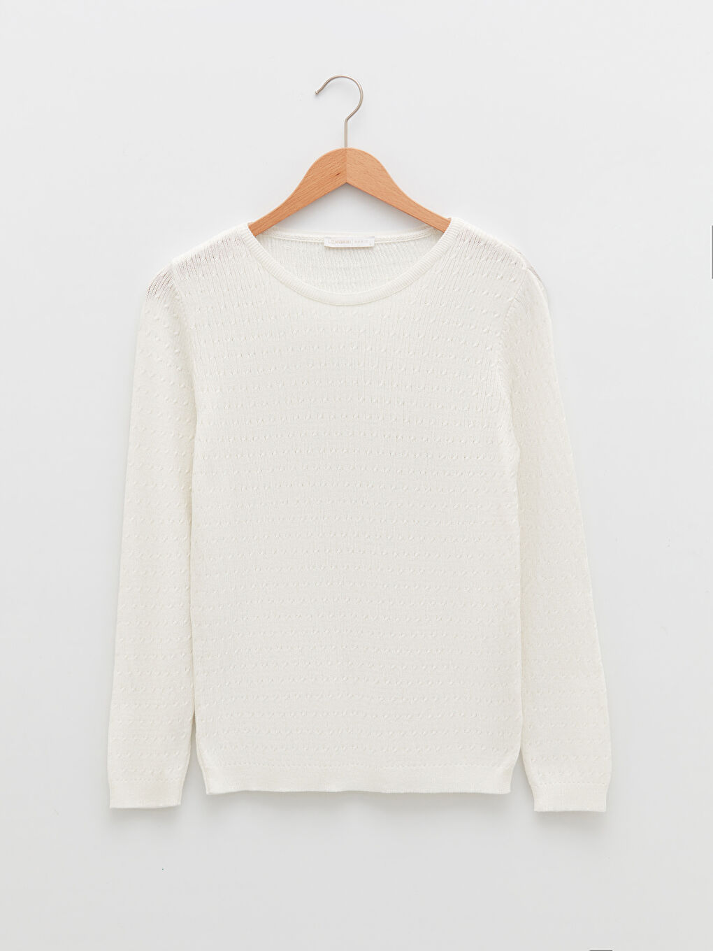 Ekru Bisiklet Yaka Kendinden Desenli Uzun Kollu Kadın Triko Kazak-5