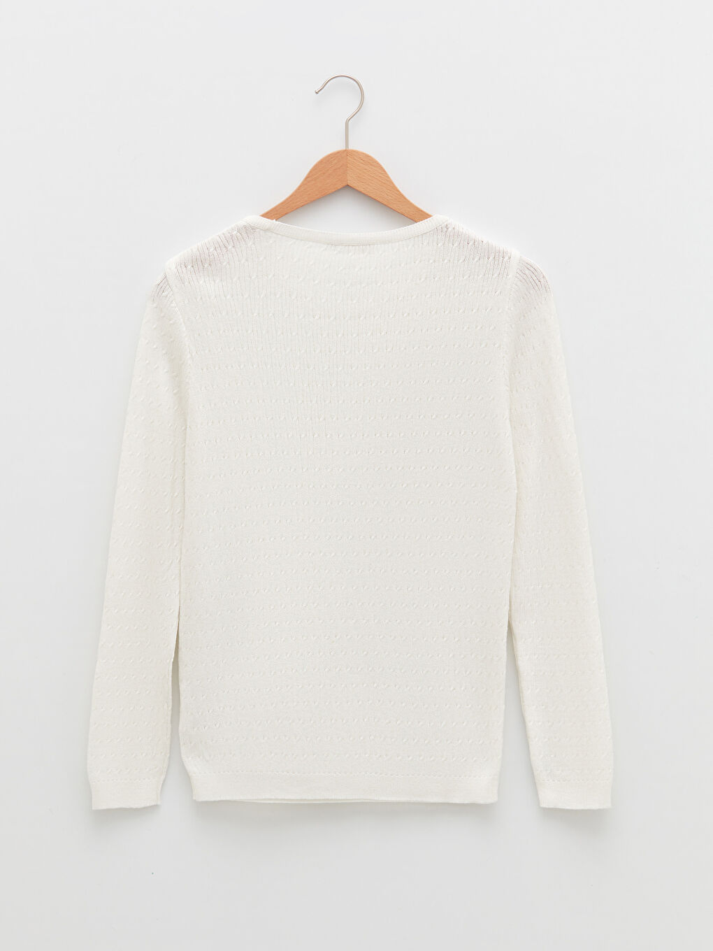 Ekru Bisiklet Yaka Kendinden Desenli Uzun Kollu Kadın Triko Kazak-6