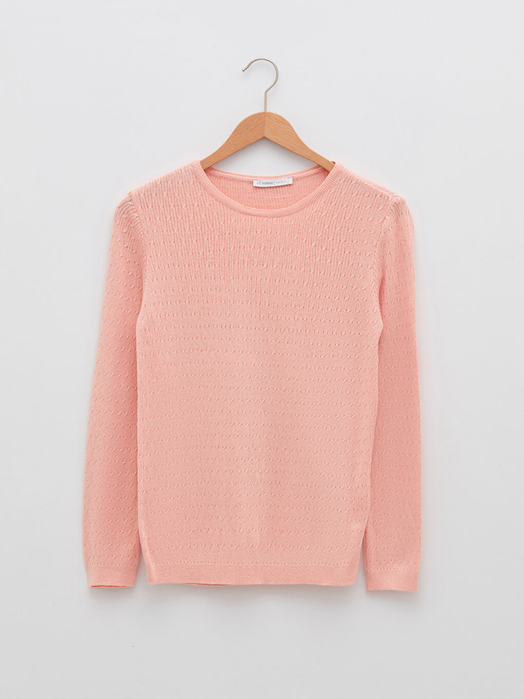 سترة تريكو بياقة دائرية بنقشة ذاتية وكم طويل للسيدات-6