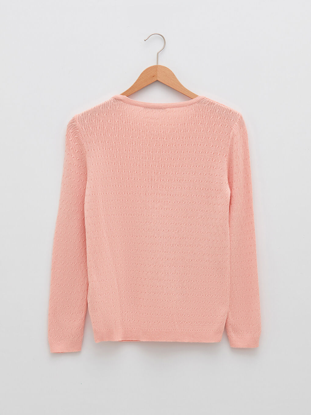 سترة تريكو بياقة دائرية بنقشة ذاتية وكم طويل للسيدات-7