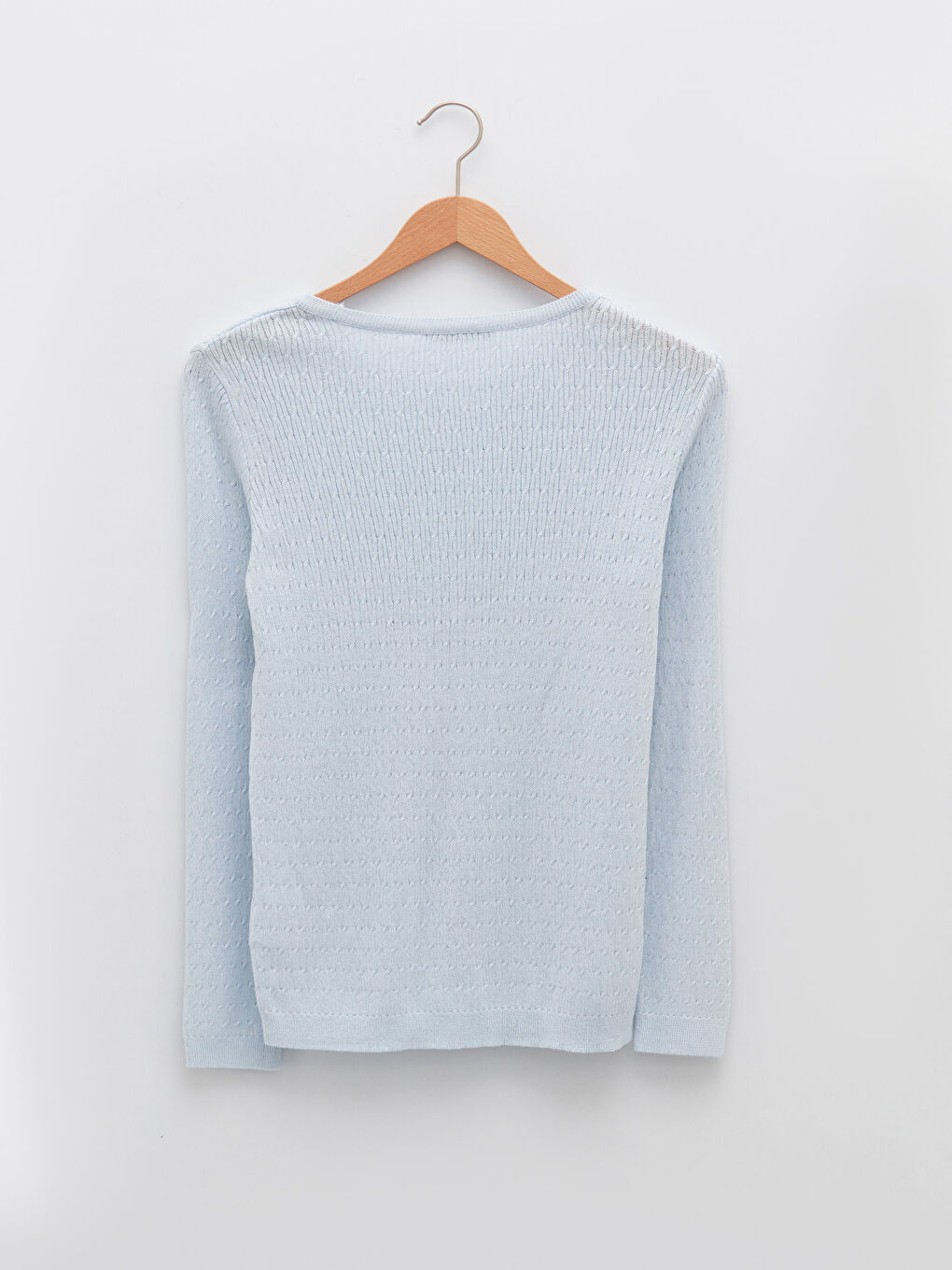 سترة تريكو بياقة دائرية بنقشة ذاتية وكم طويل للسيدات-5