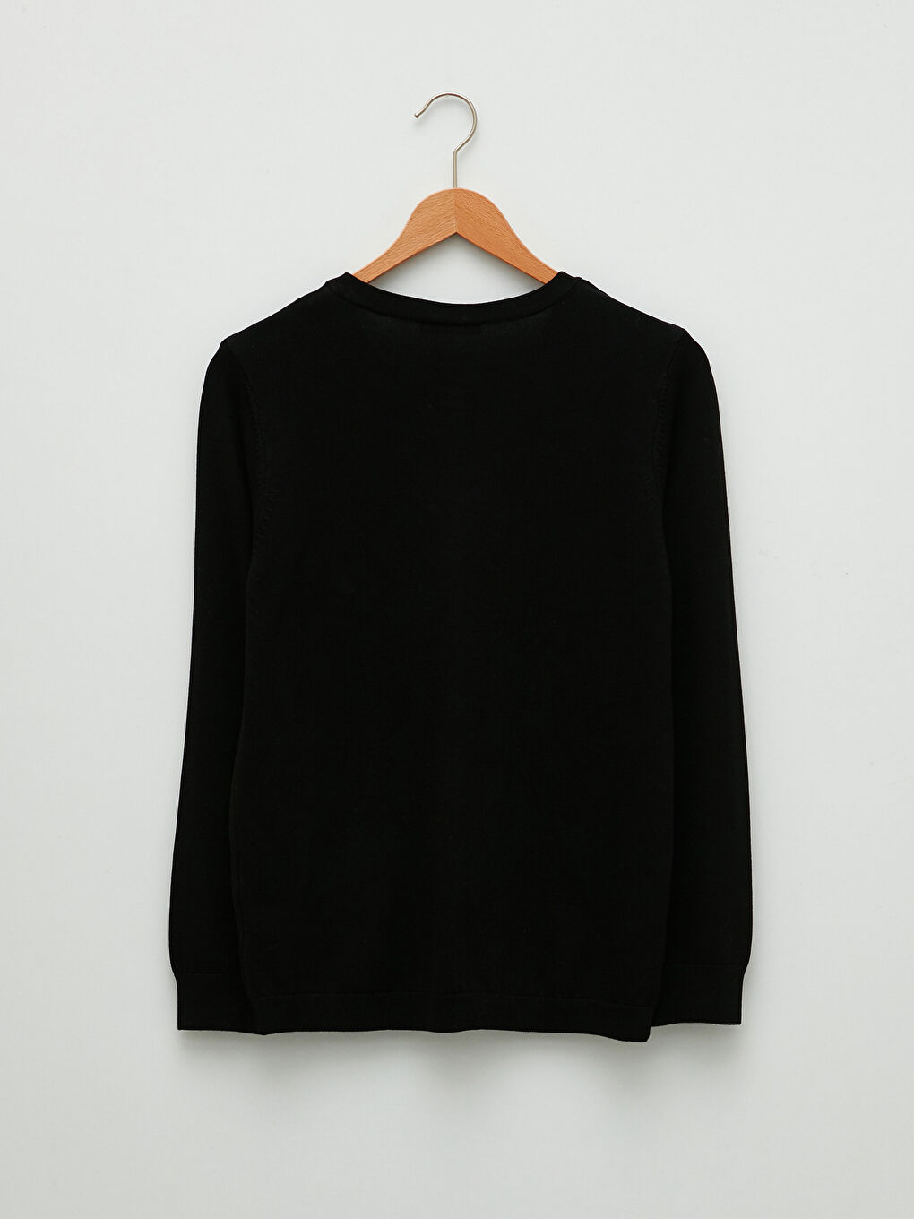 Siyah Bisiklet Yaka Düz Uzun Kollu Kadın Triko Hırka-6