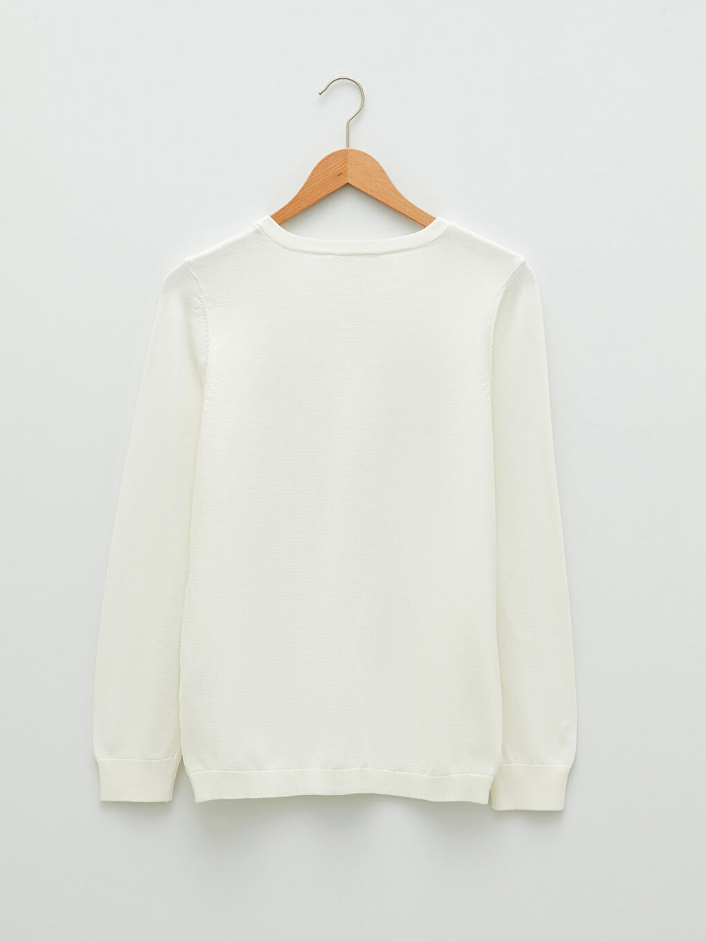 Ekru Bisiklet Yaka Düz Uzun Kollu Kadın Triko Hırka-6