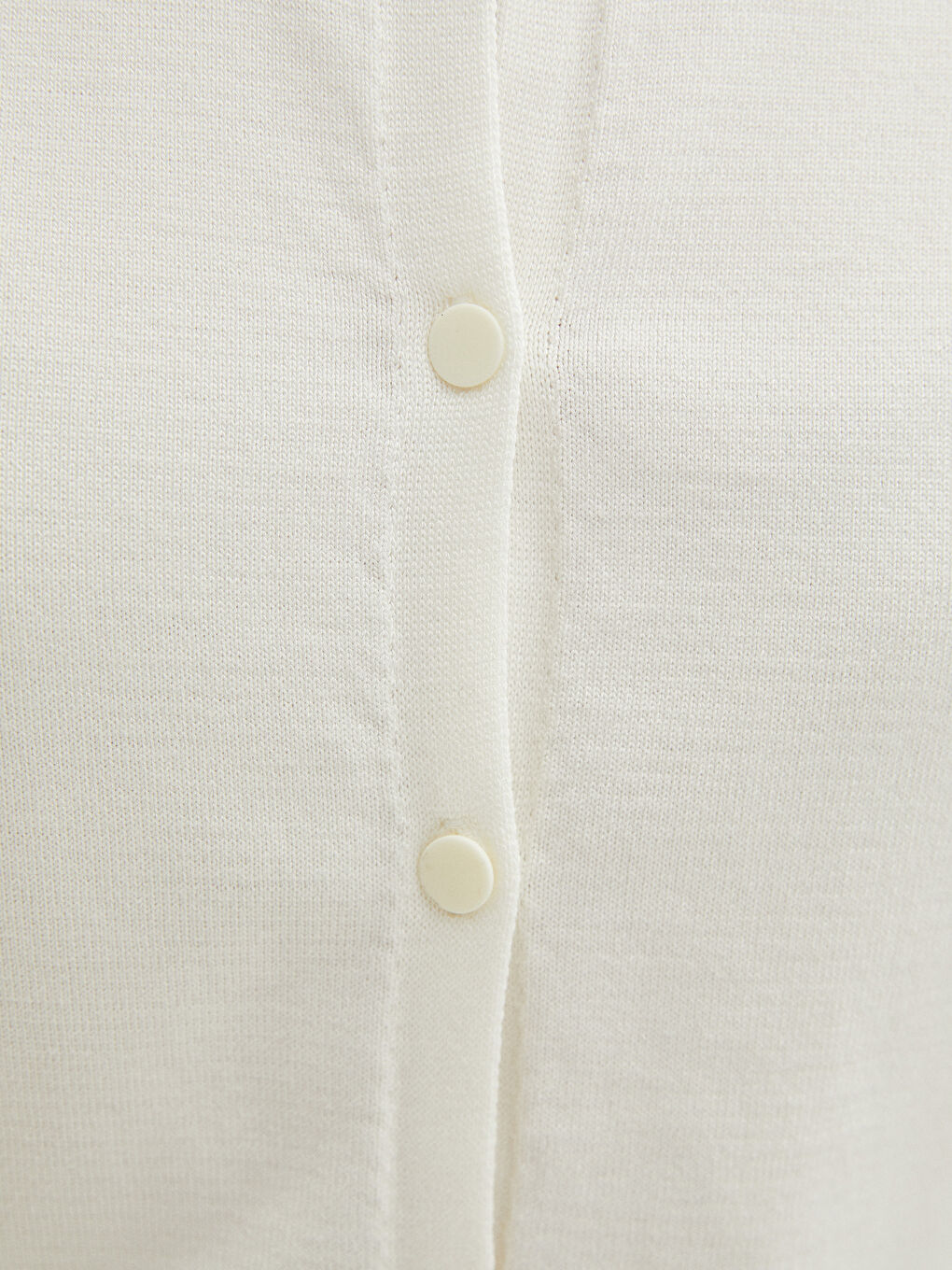 Ekru Bisiklet Yaka Düz Uzun Kollu Kadın Triko Hırka-3