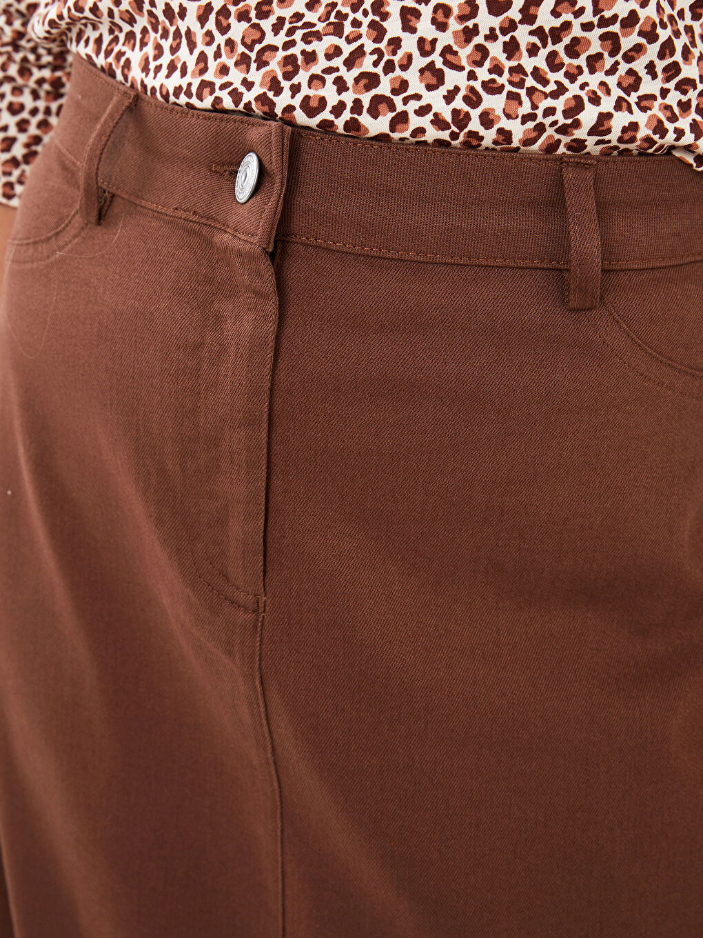 Standard Fit Plain Pocket Detailed Women's Gabardine Women's Skirt-2