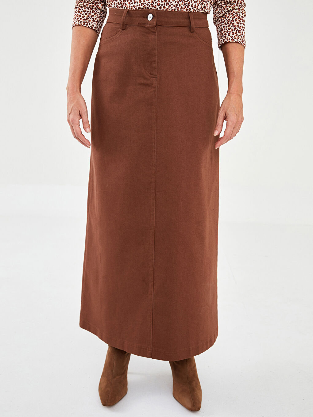 Standard Fit Plain Pocket Detailed Women's Gabardine Women's Skirt-3