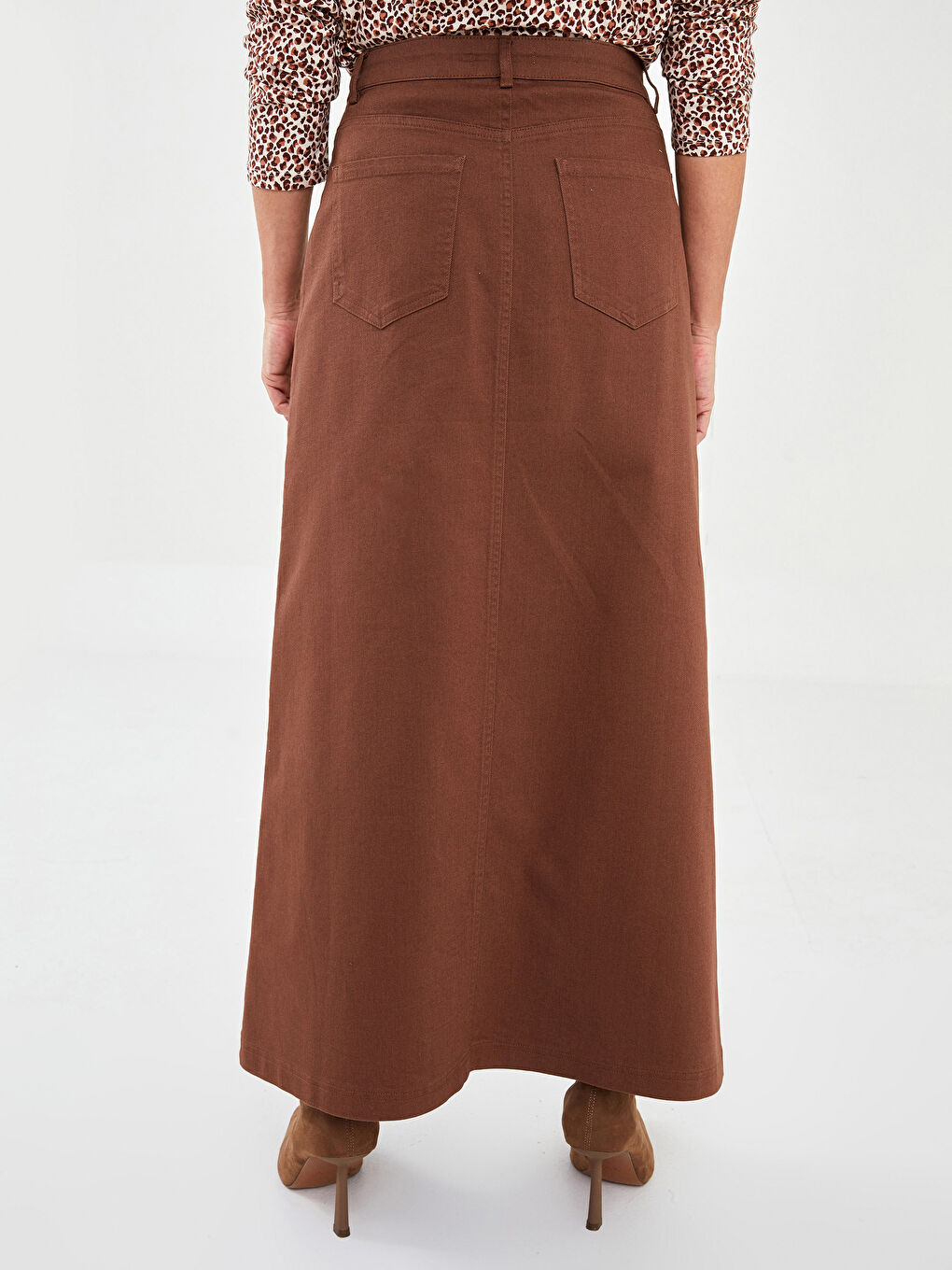 Standard Fit Plain Pocket Detailed Women's Gabardine Women's Skirt-4