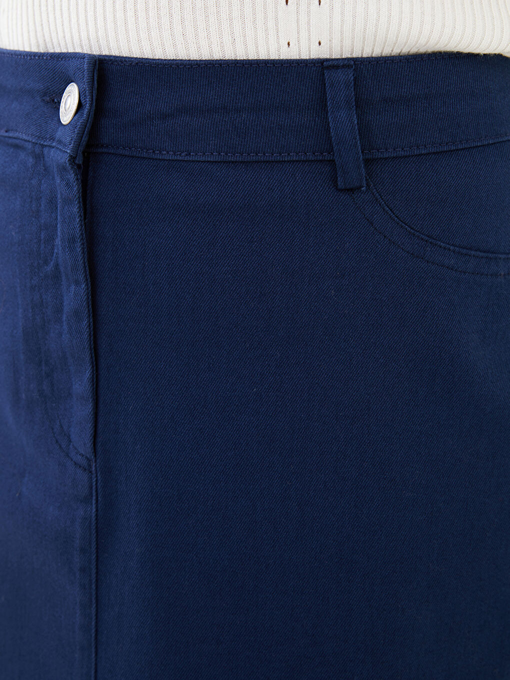 Lacivert Standart Fit Düz Cep Detaylı Kadın Gabardin Kadın Etek-2